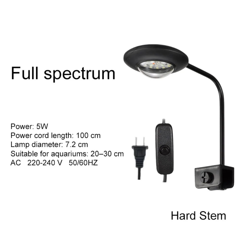 Full Spectrum Fish Tank Clip Lamp Adjustable Brightness Flexible Stem Aquatic Plant Grow Light Low Flicker Frequency Oasis Select Style C