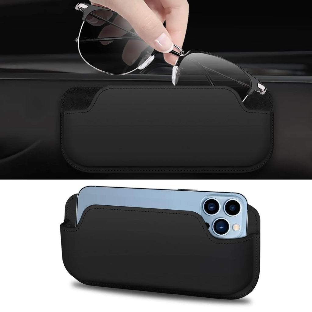 PU Leather Stick-On Car Sunglasses & Glasses Storage Case