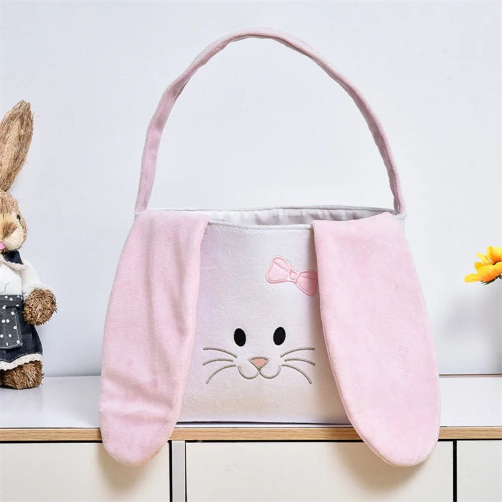 Cute Plush Easter Basket Rabbit Ear Candy Bag with Handle Bunny Storage Bucket Easter Egg Decorations Handbag Gift Bag Oasis Select Pink Other