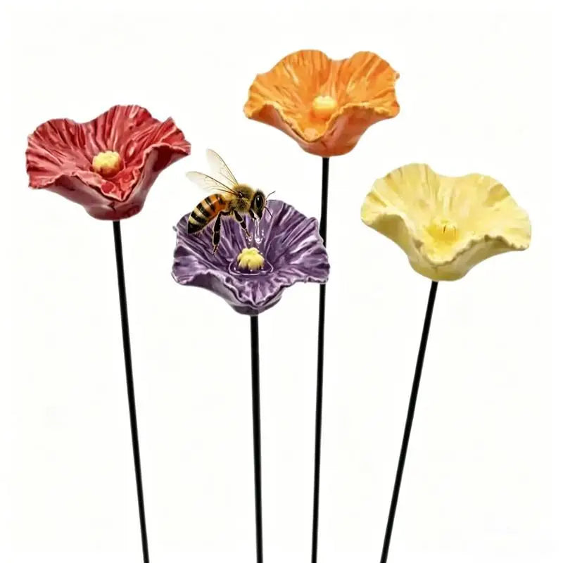 Outdoor Flower Design Bee Water Feeder Resin Portable Fountain for Gardens and Backyards Easy Refill Oasis Select
