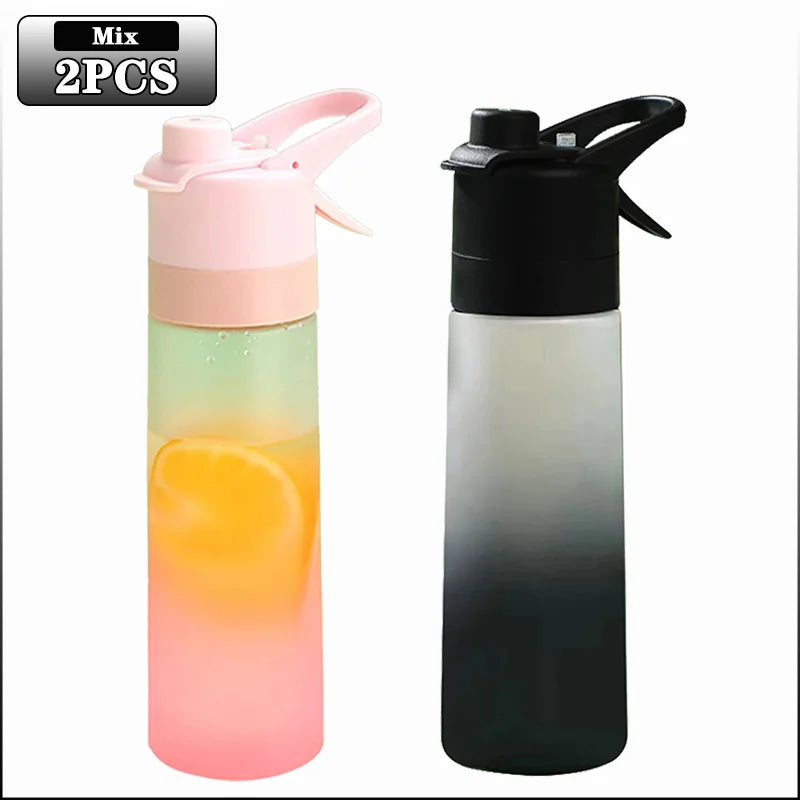 1-4PCS Large Capacity Spray Water Bottle with Straw Gradient Frosted Portable Outdoor Sports Travel Mist Sprayer Reusable Cup Oasis Select 650ML Pink-Black-2PCS