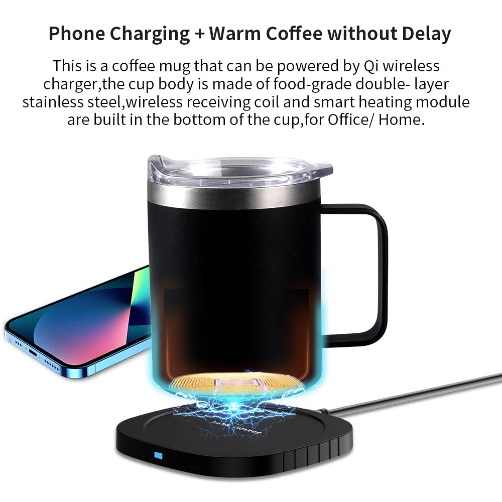 2 IN 1 Coffee Mug Warmer and Wireless Charger with Cup and Lid 55℃/131℉ Intelligent Constant Temperature 10.5oz Oasis Select