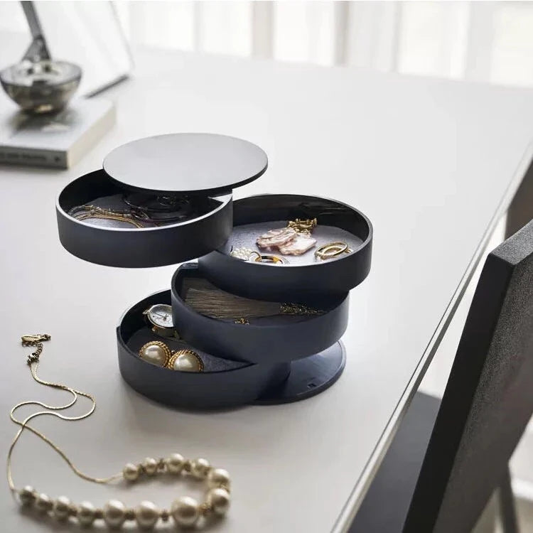 Rotating Multi-layer Desktop Storage Box Hair Accessories Jewelry Makeup BoxNWith Lid Dustproof Jewelry Box Jewelry Storage Box Oasis Select black