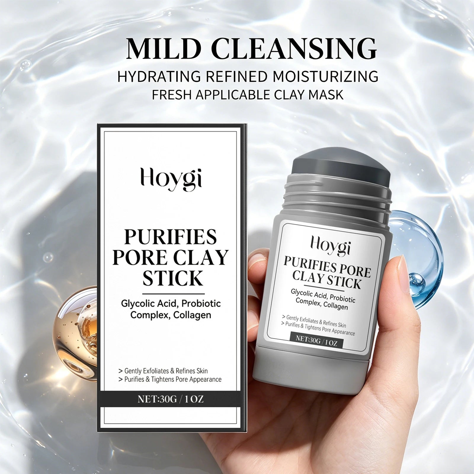 Pore Purifying Clay Mask Stick Blackhead Remover Pore Minimizing Deep Cleaning Brightening Skin Glycolic Acid Face Mask 30g Oasis Select