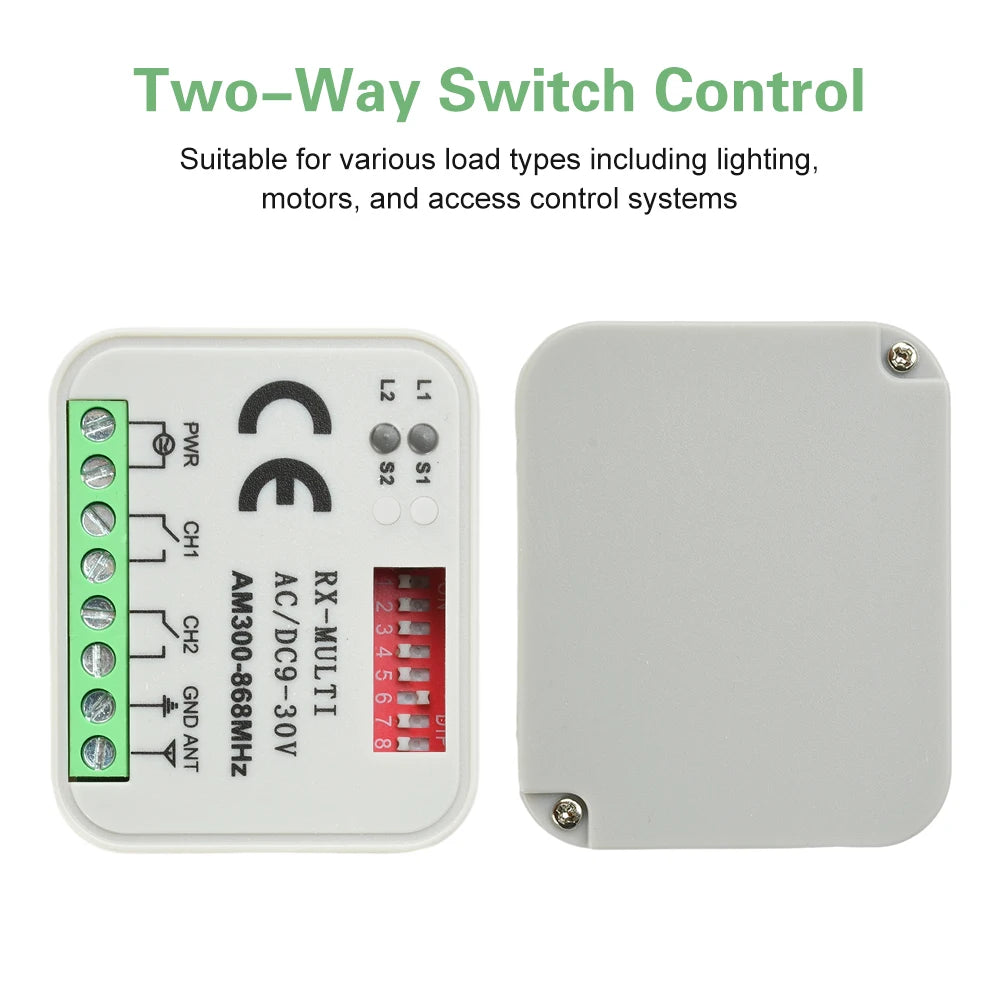 Universal Garage Door Remote Control Receiver 300-868MHz AC/DC 9-30V Switch Module Relay For 433MHz 868MHz Oasis Select