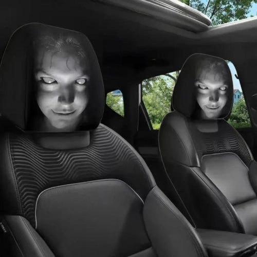 2Pcs Halloween Horror Face Printed Car Headrest Covers Soft Polyester Washable Universal Elastic Dustproof Protective Cushion Oasis Select