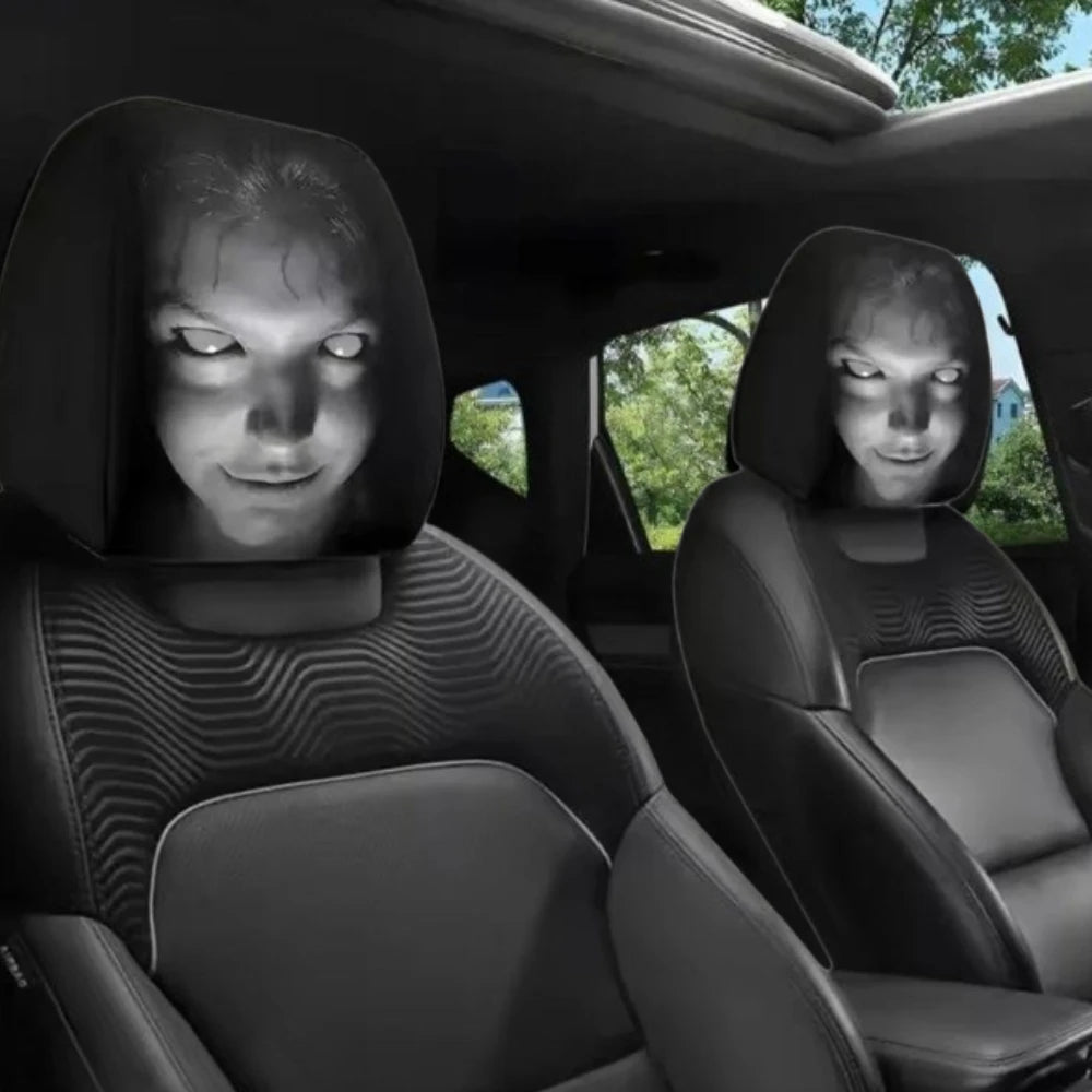 2Pcs Halloween Horror Face Printed Car Headrest Covers Soft Polyester Washable Universal Elastic Dustproof Protective Cushion Oasis Select