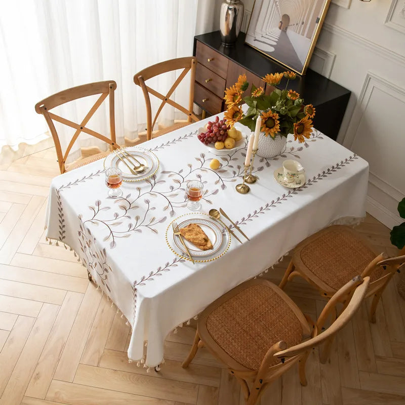 Plant Patterned Tablecloth with Tassel Decoration Minimalist Style for Dining Tables in Restaurants Rectangular Fabric Oasis Select 140x260 j