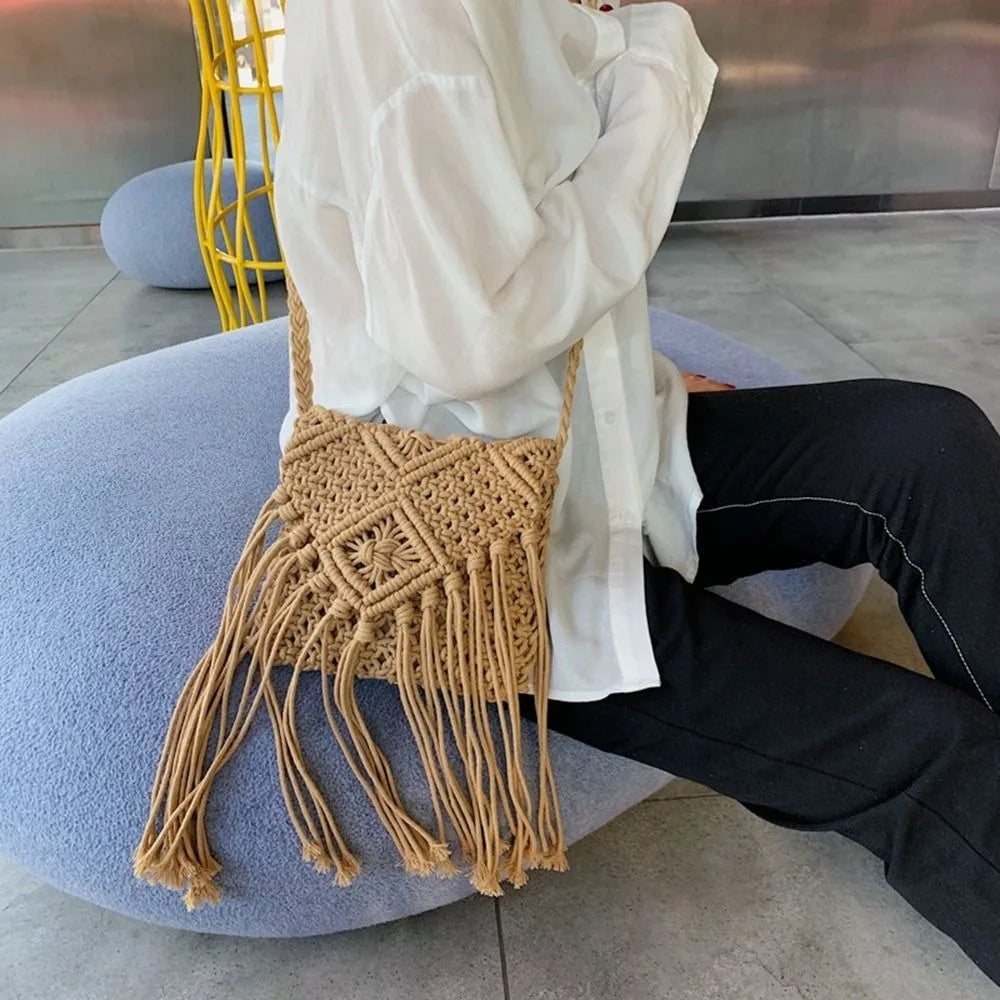 Bohemian Woven Tassel Shoulder Bag | Women's Crossbody Purse Woven Shoulder Bag Oasis Select