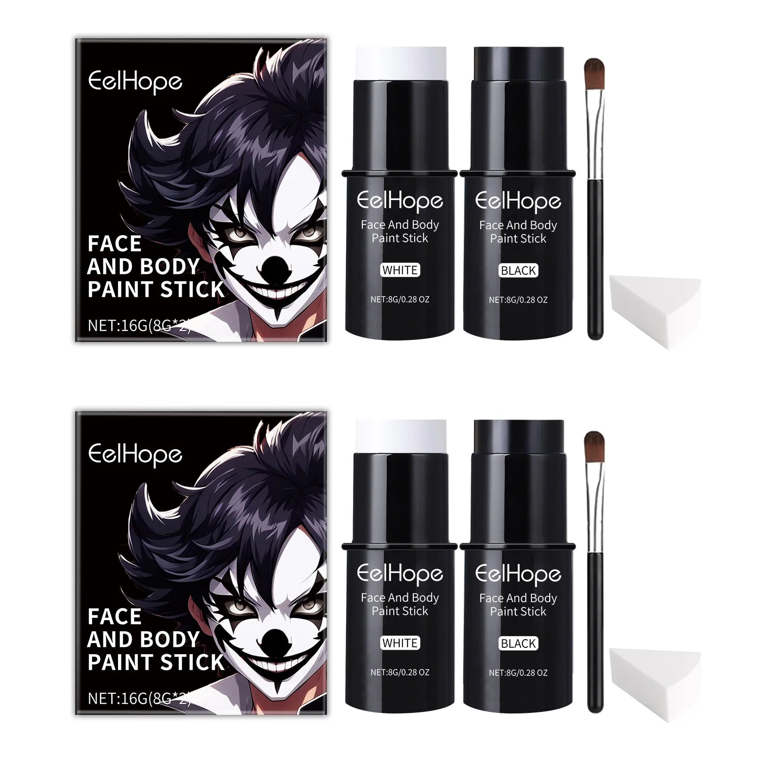 EelHope Halloween Face Body Paint Stick Professional Waterproof Non Toxic High Coverage Makeup of Halloween Cosplay Black White Oasis Select 2set