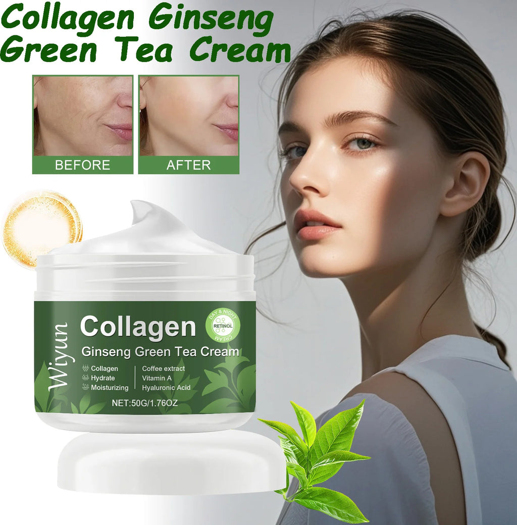 Collagen Ginseng Green Tea Cream Anti-Aging Face Cream Firming Brightening Deep Moisturizing Revitalizing Nourishing Skin Care Oasis Select