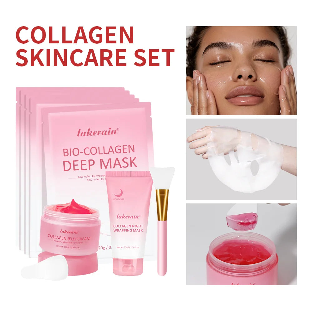 Collagen Face Skincare Set Deep Nourishment Radiant Skin Repair Rough Dry Skin Collagen Night Wrapping Mask & Jelly Cream Combo Oasis Select