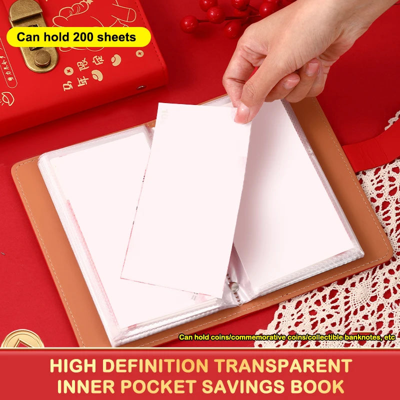With Password Lock 100 Envelopes Money Saving Challenge Lucky Money PU Savings Binder Reusable Portable Money Collection Book Oasis Select