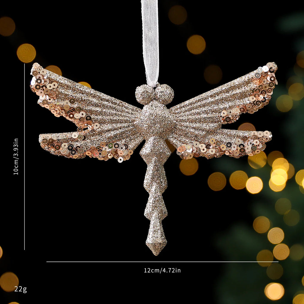 Christmas Sequins Ornament Elegant Snowflake Hanging Decor Dragonflies Tree Decoration Lightweight Champagne Gold Ornament Oasis Select Style 8