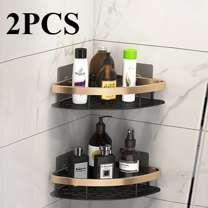 Bathroom Shelf Kitchen Storage Organizer Aluminum Alloy Shampoo Rack Shower Shelf Bathroom Accessories No Drill Shelf Oasis Select Glod-Corner-2PCS