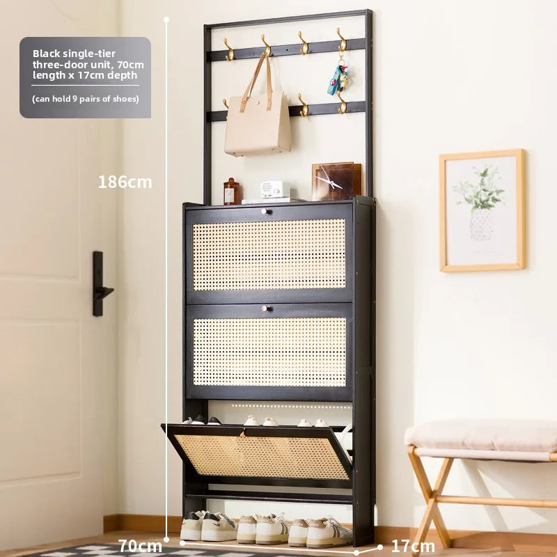 Shoe rack Multi-layer household door Coat rack Entry door Hanging hanger Integrated rental room Shoe rack Simple shoe cabinet Oasis Select Single black 3-70