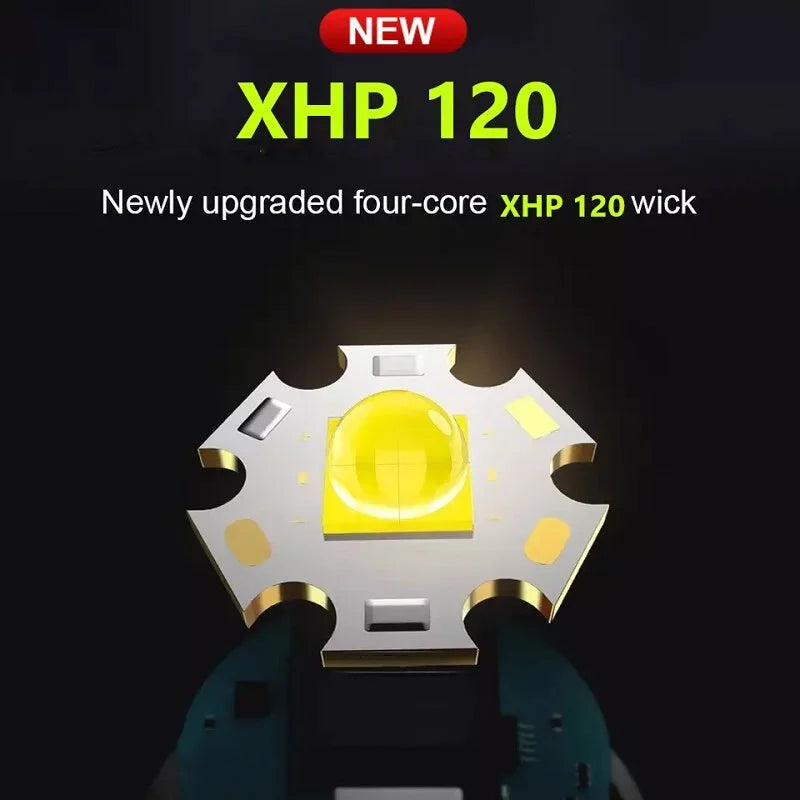 Super XHP120 Powerful Led Flashlight XHP90 High Power Torch Light Rechargeable Tactical Flashlight 18650 TYPE-C Camping Lamp Oasis Select