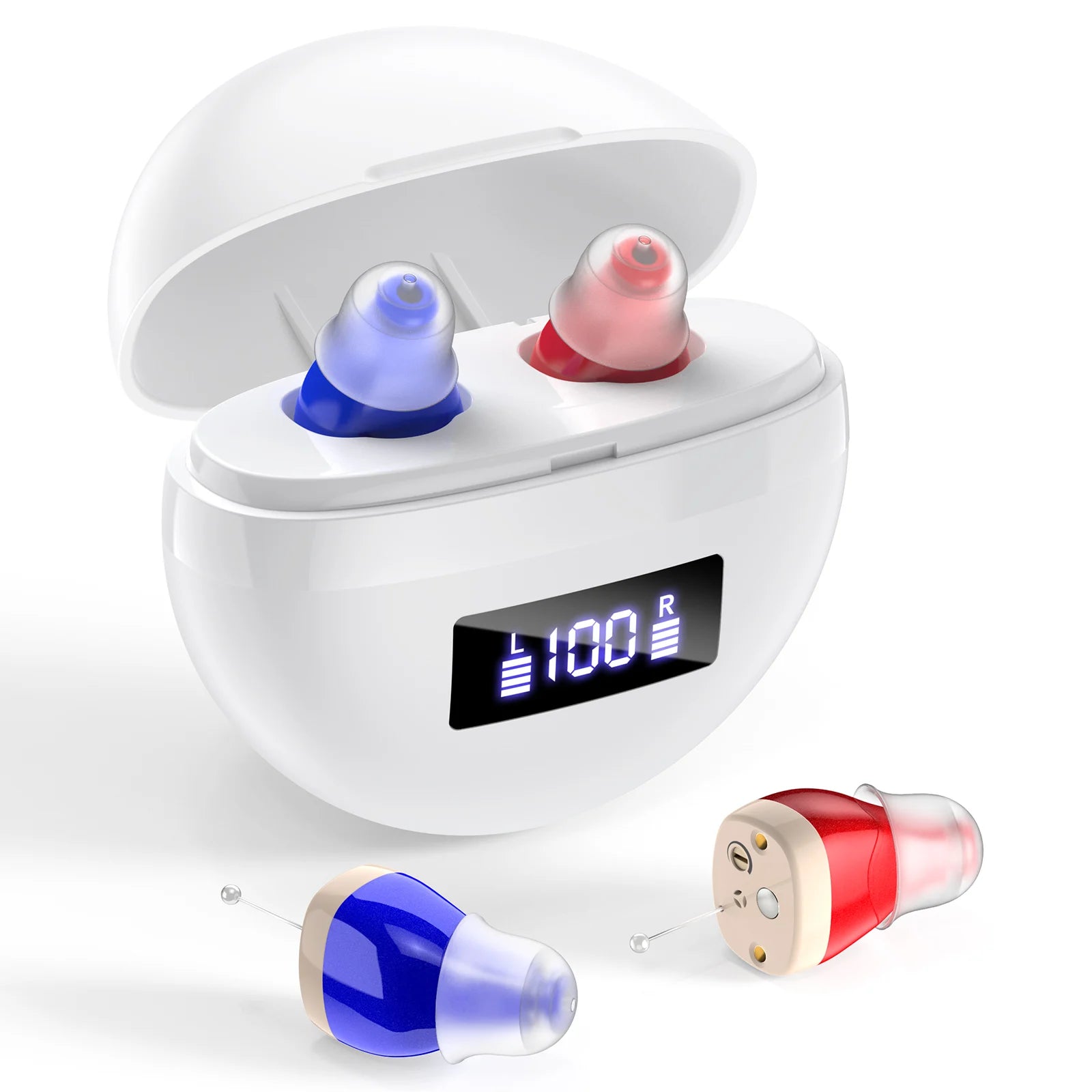 Personal headphones, with sound amplification, complete accessories, small and portable, comfortable for two-ear wearing Earbuds Oasis Select Red Blue