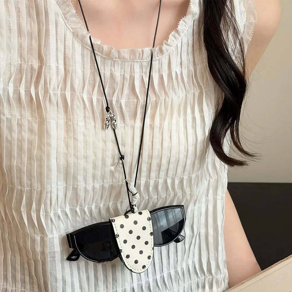 Leather Sunglasses Case Hanging Neck Glasses Storage Bag Unisex Portable Eyewear Pouch Pendant Key Holder Sweater Chain Oasis Select