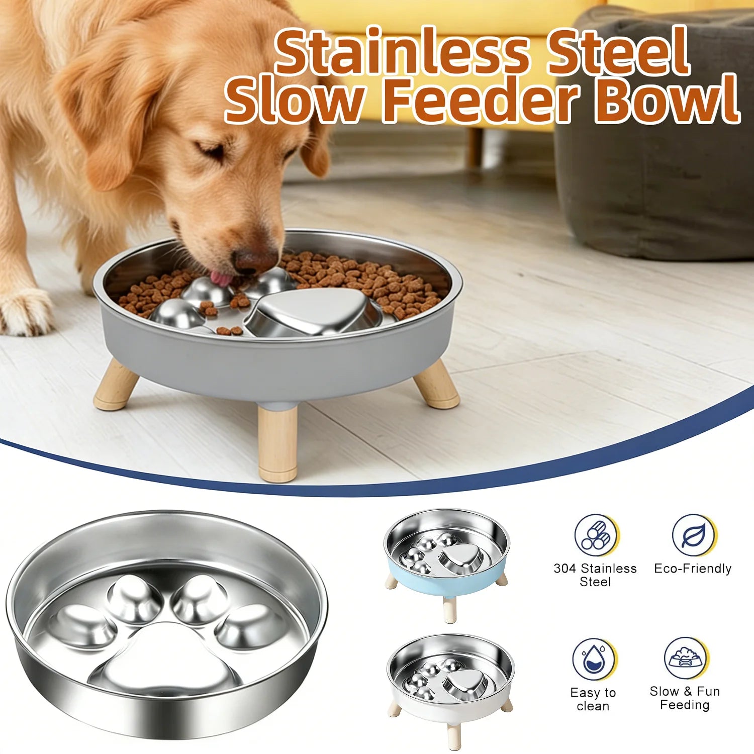 Stainless Steel Elevated Slow Feeder Dog Bowl - Non Slip, Dishwasher Safe, Neck Support & Bloat Prevention Oasis Select