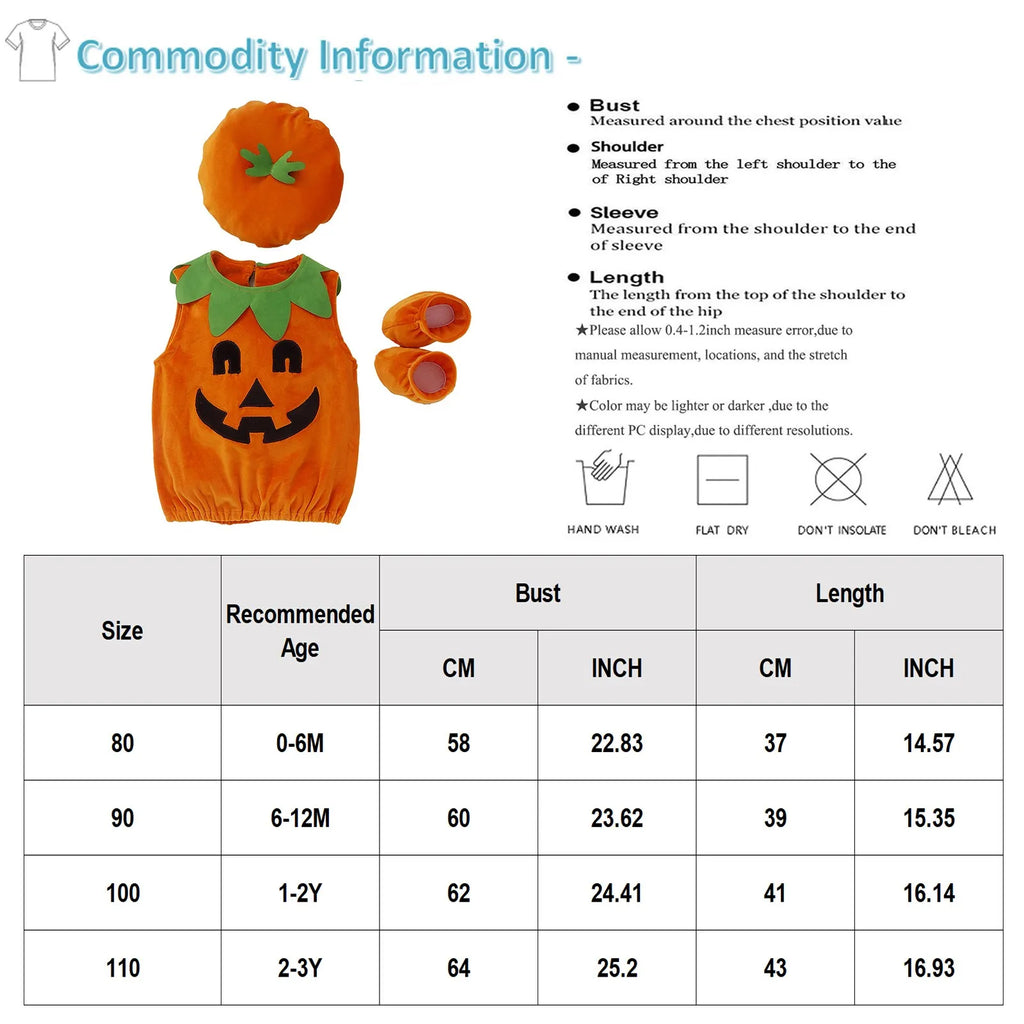Halloween Pumpkin Costume Kids Children Hat Cosplay for Baby Girls Boys Stage Performance Holiday Party Clothing Suit Gifts Oasis Select