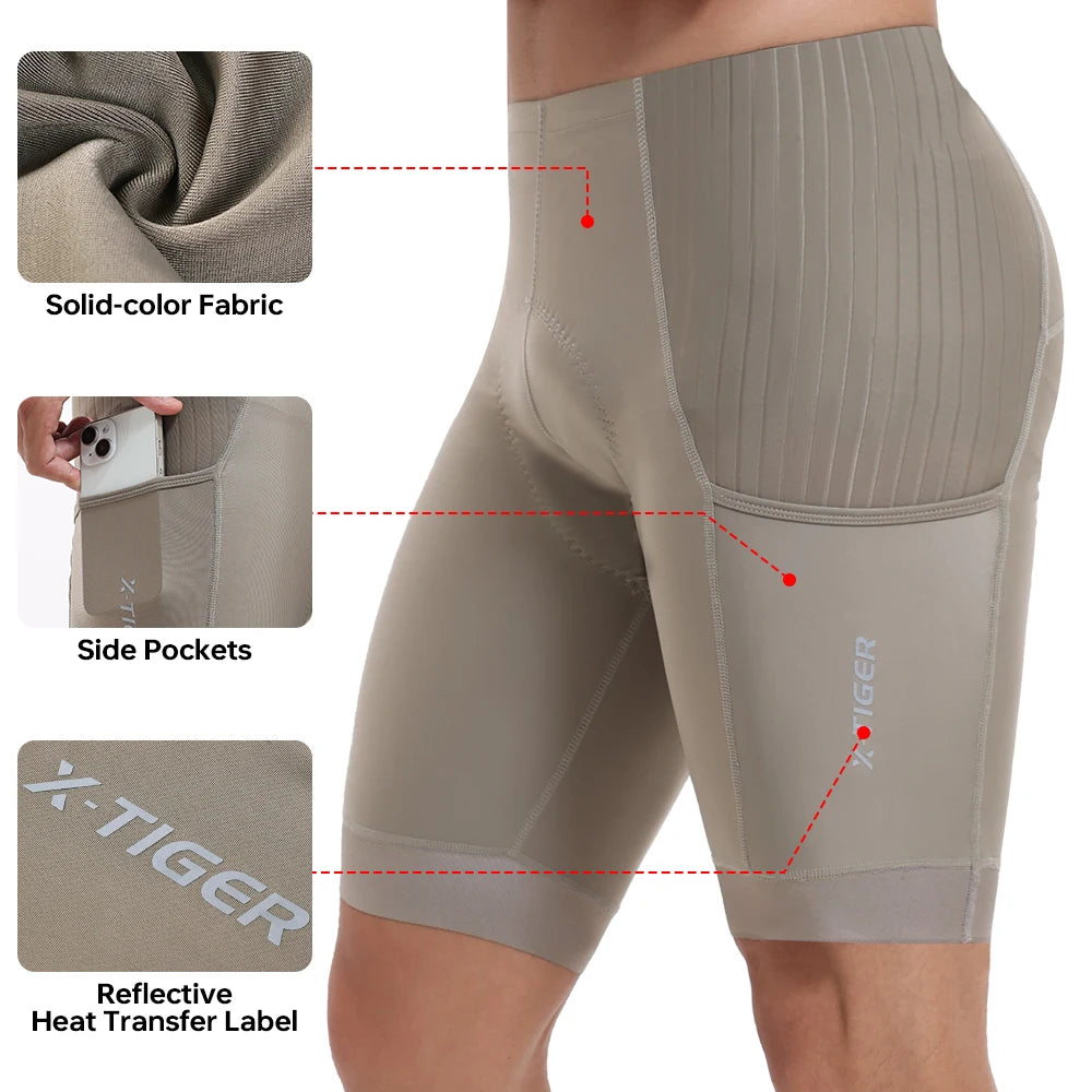 X-TIGER Men's Cycling Shorts Breathable Slim Fit Road Bike Shorts Shock Absorption Sponge Pad Summer Long Distance Riding Shorts Oasis Select
