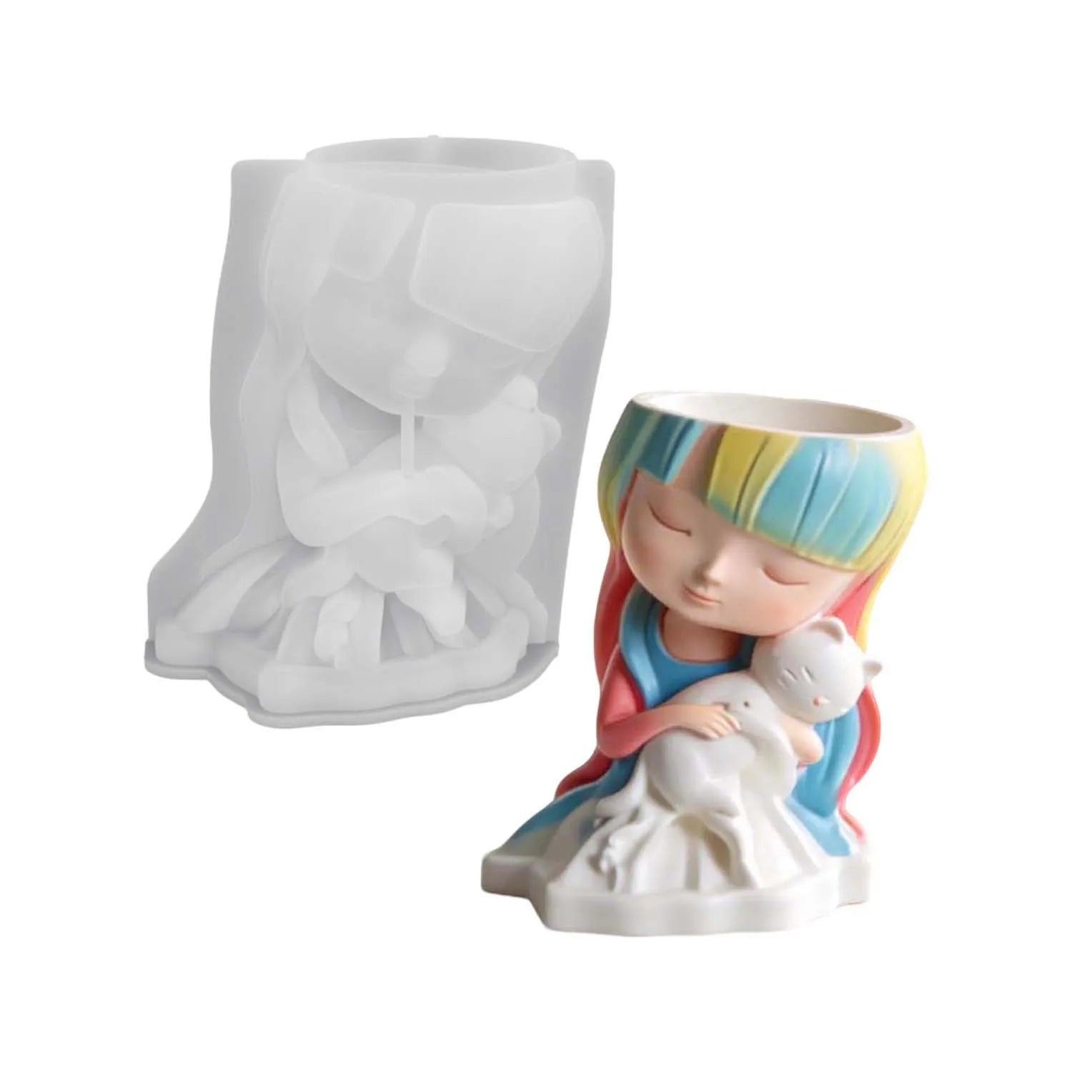 Cat & Girl Flower Pot 3D Silicone Mold | Resin Candle Craft