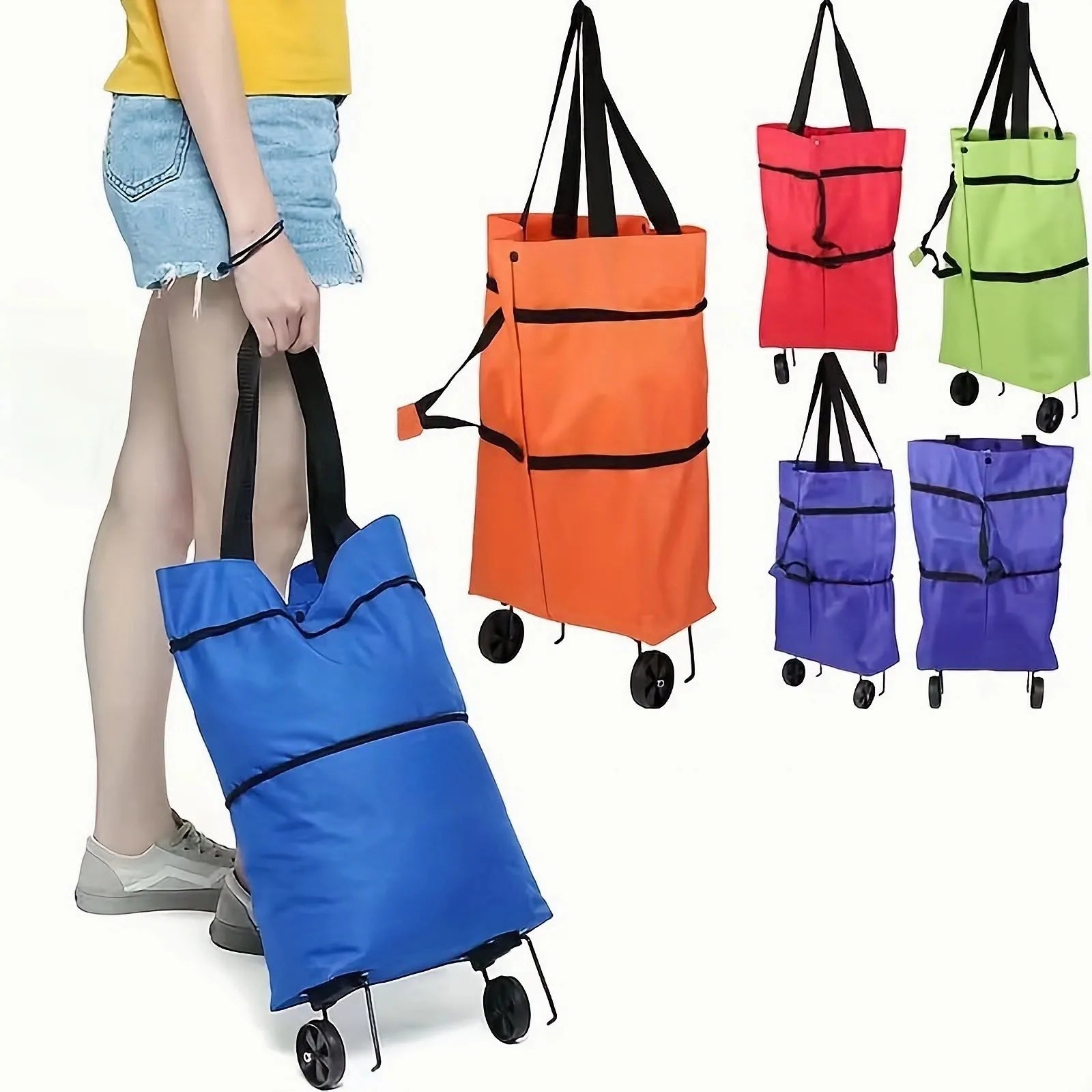 1pc Foldable Handbag, Small Trolley Large Supermarket Shopping Bag, Hand-drawn Grocery Cart Portable Bag Oasis Select