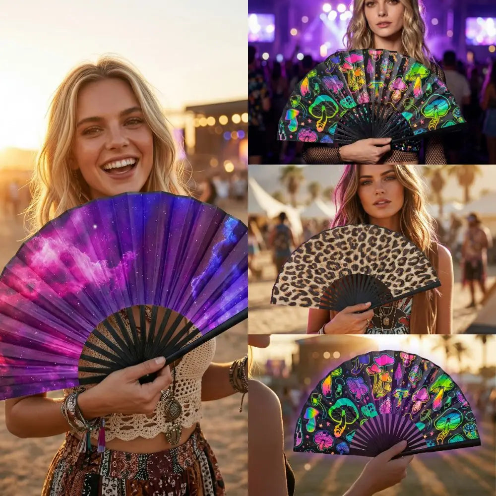 Decoration 23 Cm Kung Fu Fan Large Gradient Colorful Folding Hand Fan Personality Foldable Hand Rave Fan Music Oasis Select