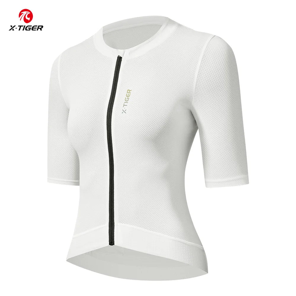 X-TIGER Women Cycling Jersey Breathable MTB Road Bike Short Sleeve Summer UPF50+ UV Protection Black White Bicycle Clothing Oasis Select White L