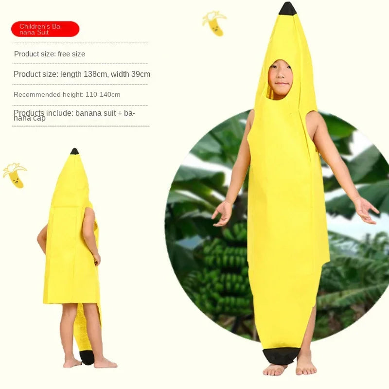 Kids Halloween Banana Costume Fruit Outfit Stage Performance Clothes Parent Child Matching Kindergarten Role Play Decoration Oasis Select