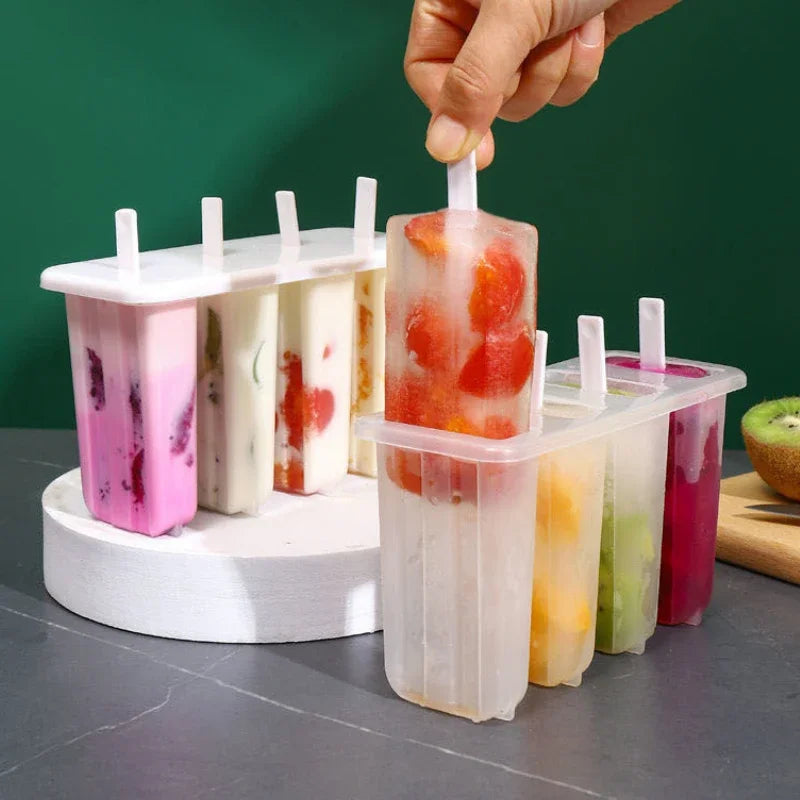 1-10PCS 4 Compartment Ice Cream Molds with Lid DIY Popsicle Maker Box Reusable Frozen Treat Mold for Kids Summer Kitchen Tool Oasis Select