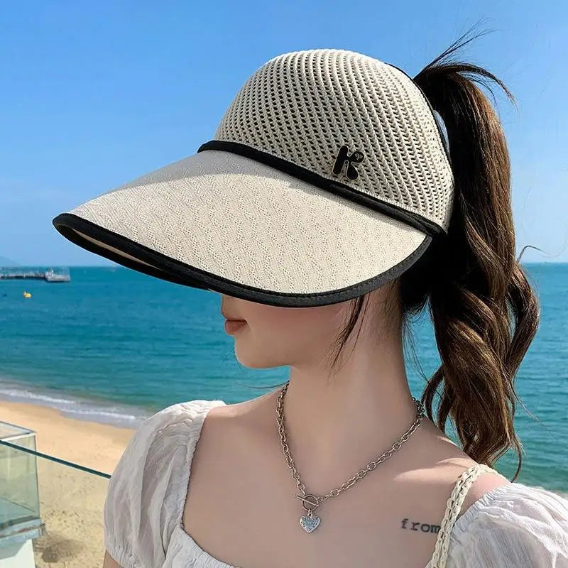 Straw Sun Hat for Women Wide Brim Empty Top Lightweight Adjustable for Outdoor Travel Beach Sunshade Oasis Select Beige