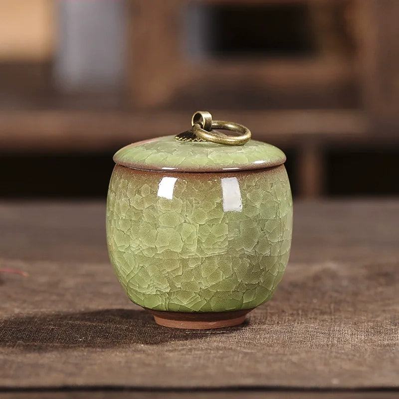 Ceramic Caddies Tea Container Coffee Canister Porcelain Tea Caddy Tea Storage Box Container Oasis Select Apple green 6.3x7.3cm