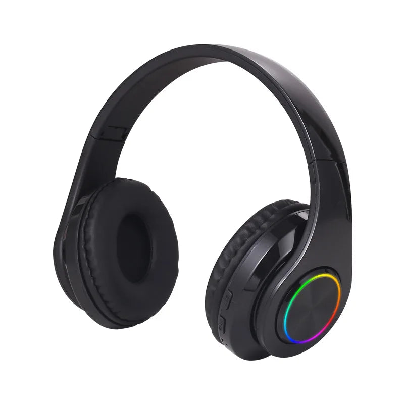 B39 Headphone With Wireless Bluetooth Colorful Light Pluggable Card Game Music Movement Bluetooth Headset for Phone Oasis Select Black