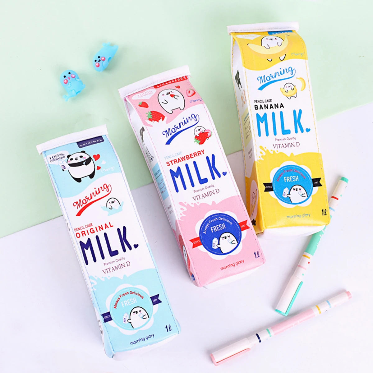 Cute Cartoon Milk Pencil Case – Large Capacity Student Bag