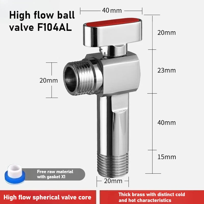 Brass High Flow Ball Valve Fully Open Ball Core Angle Valve Gas Water Heater Hot and Cold Universal 4 Points 6 Points Oasis Select 4 points red plus 1pcs