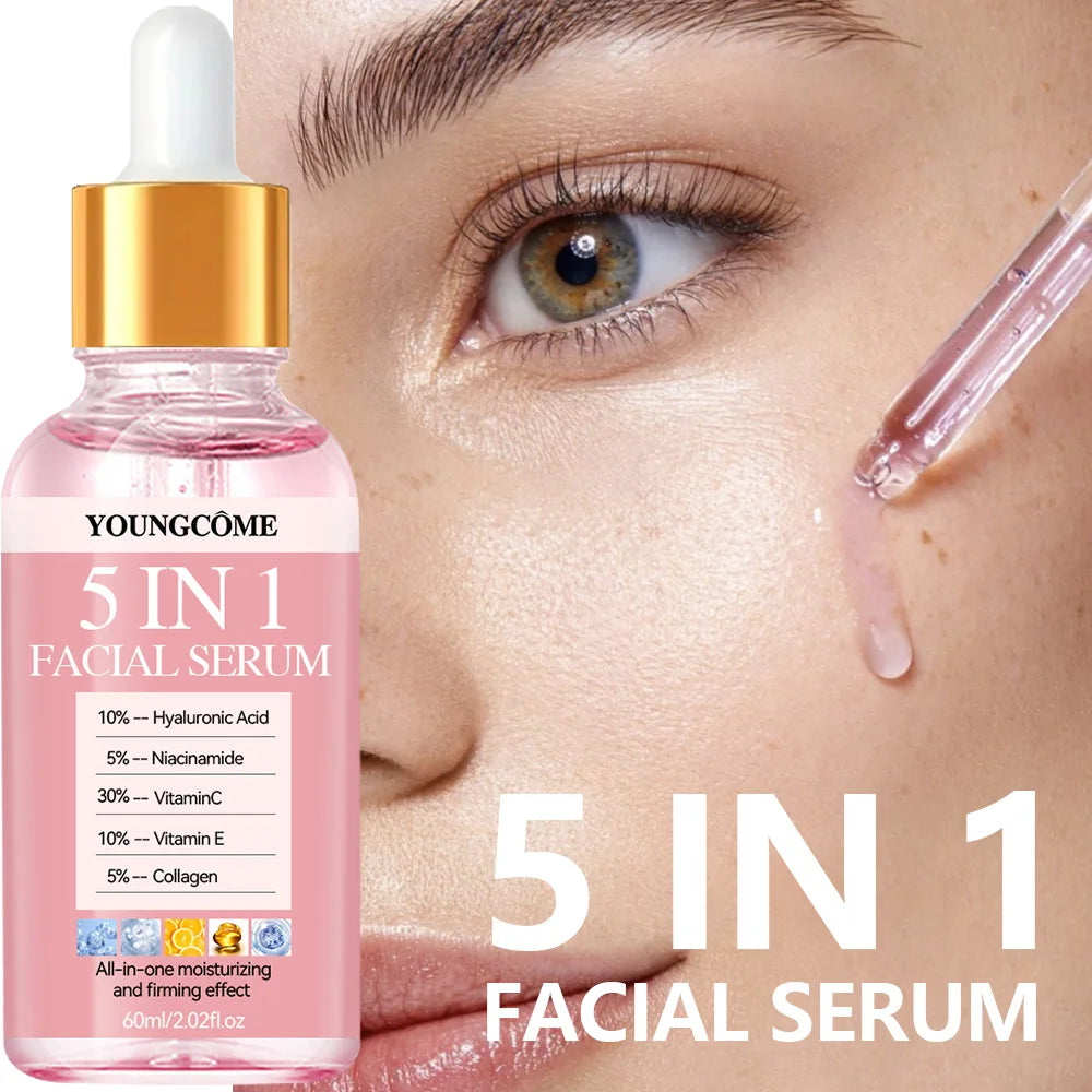 YOUNGCOME 5 In 1 Fade fine lines Firming Face Serum Vitamin C Hyaluronic Acid Facial Serum Moisturizing brightning Shrink Pores Oasis Select