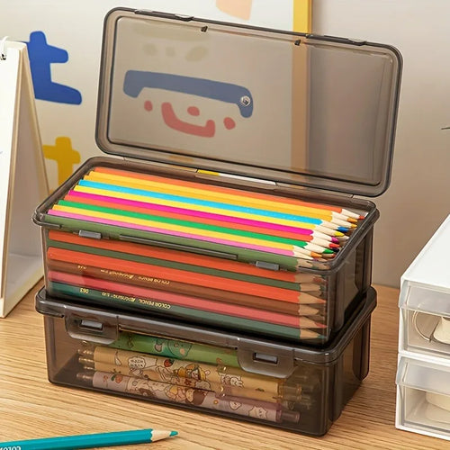 1/2/3pcs Transparent Black Storage Box Large-Capacity Storage Box Office Supplies Storage Box Packaging Pencil Storage Rganizer Oasis Select