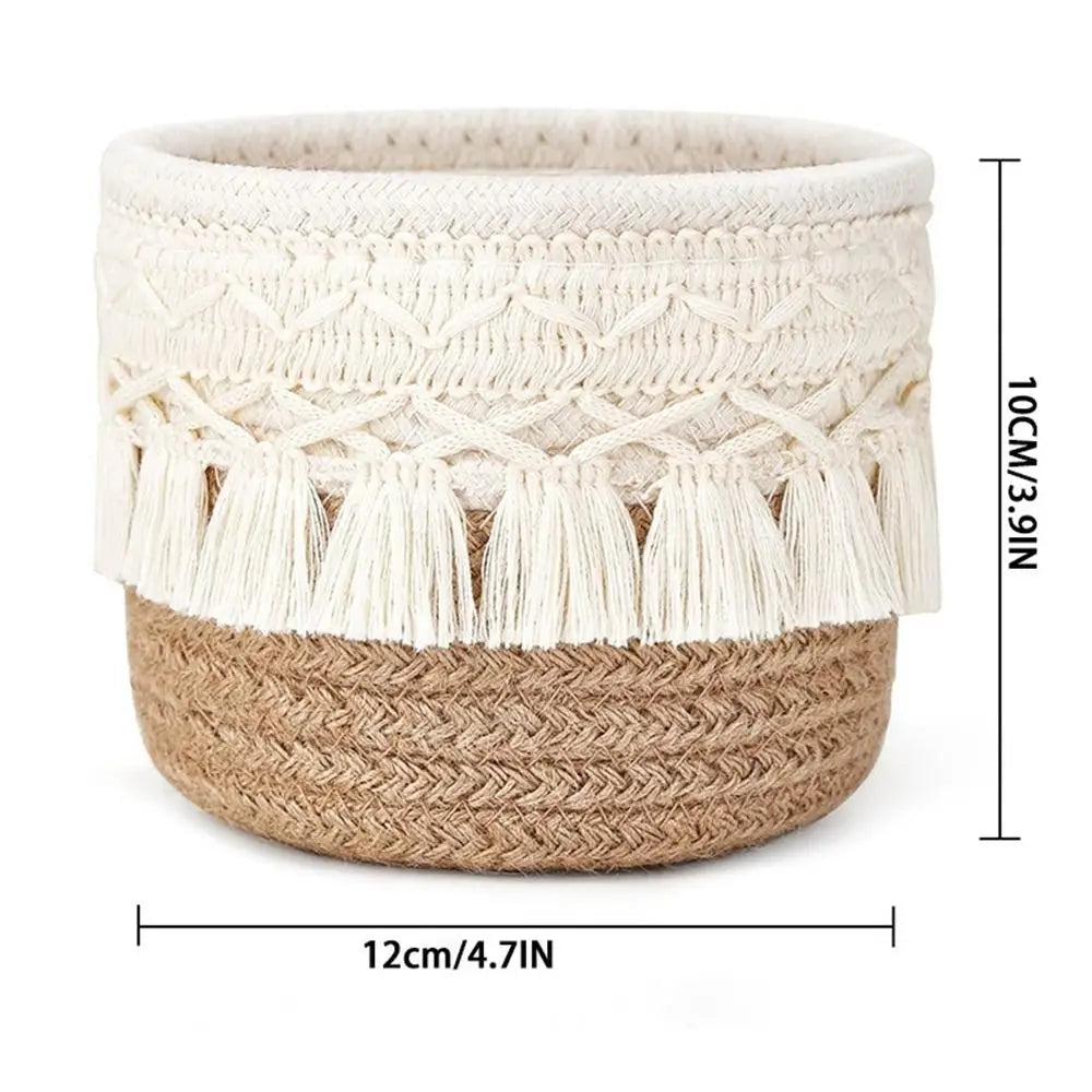 Cotton Rope Tassel Desktop Storage Basket | Boho Organizer