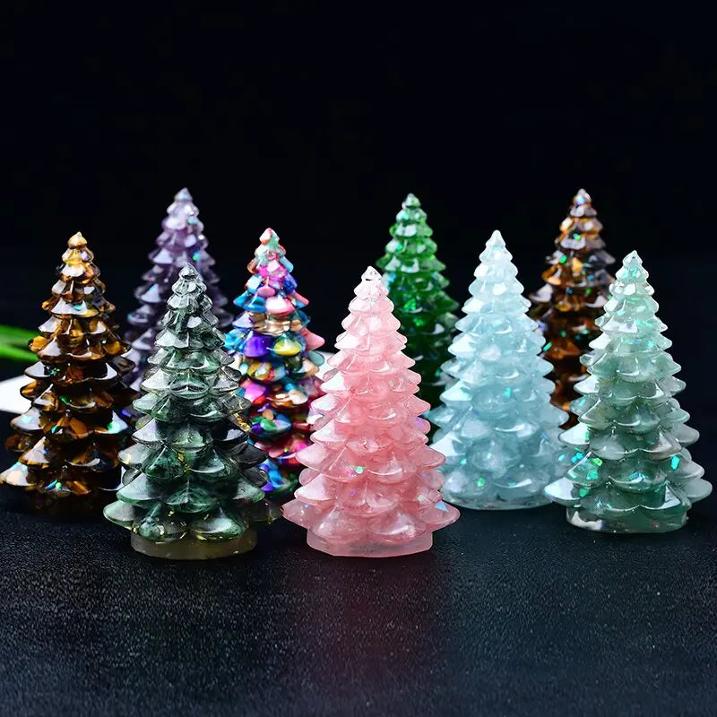 New Natural Crystal Crushed Stone Christmas Tree Resin Decorative Item for Home Desktop Decoration Christmas Display Oasis Select