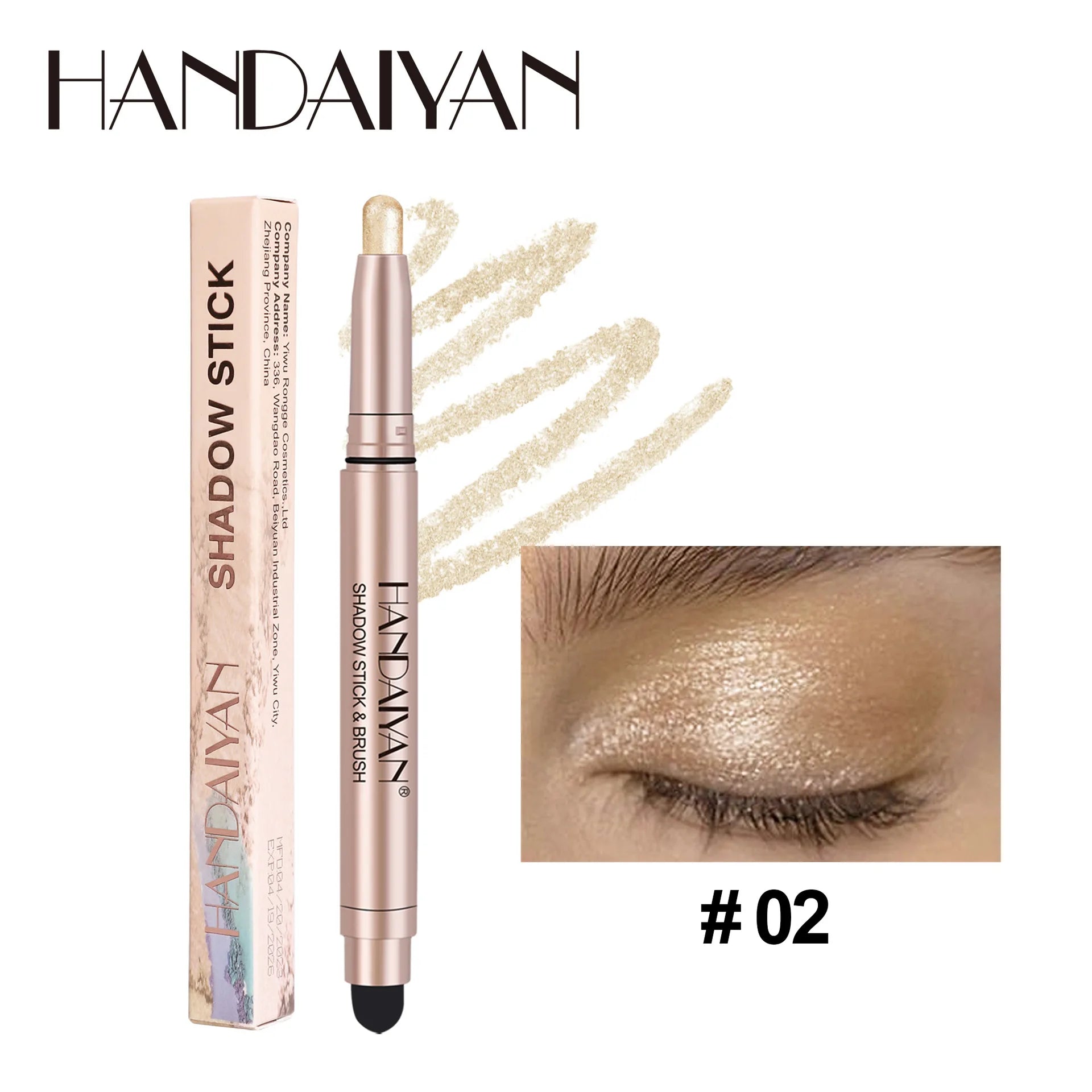 HANDAIYAN 12-Color Waterproof Shimmer Eyeshadow Stick + Brush
