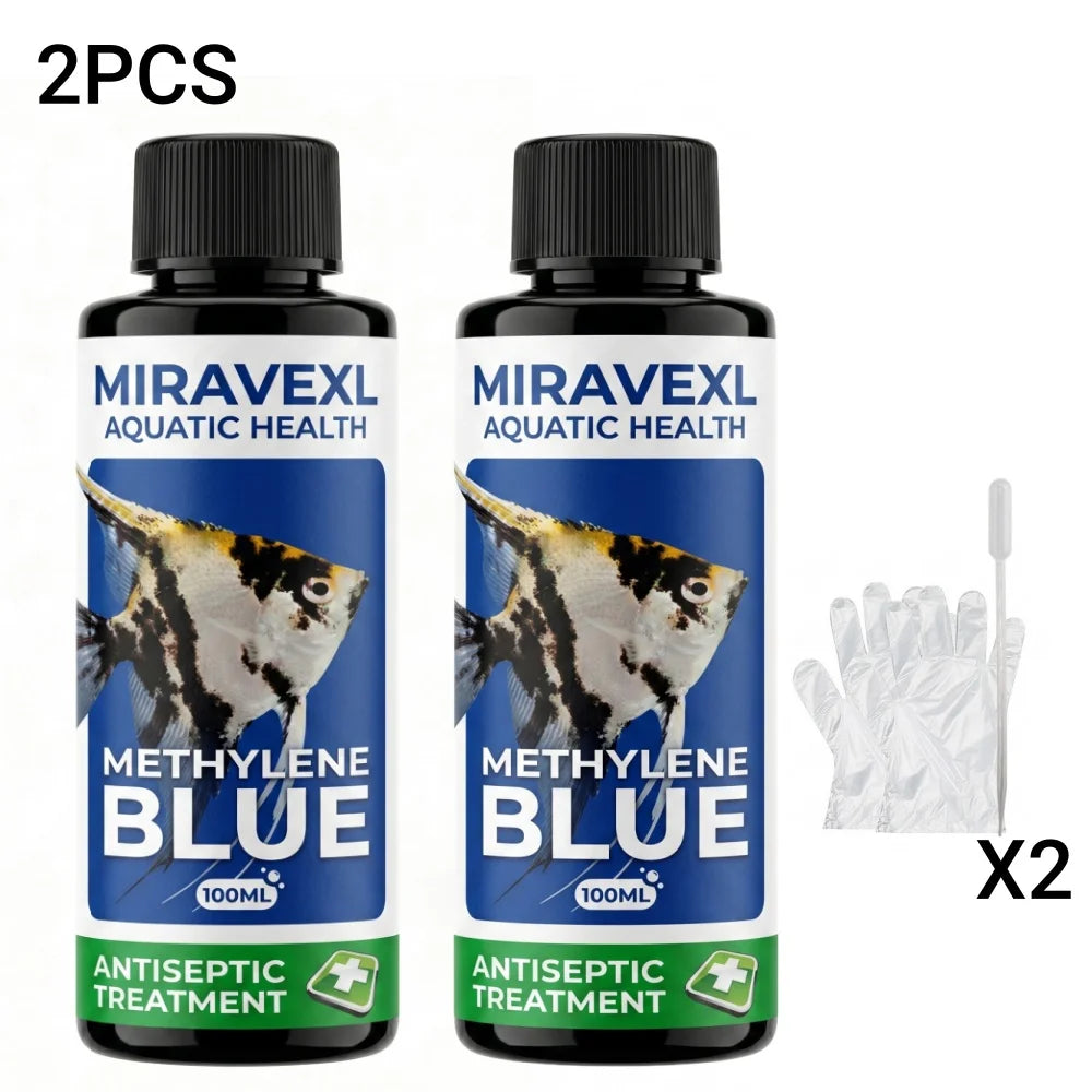 100ml Methylene Blue Aquarium Fish Tank Antiseptic Treatment: Fast Ich Fungus & Parasite Cure Water Care Drops, Pipette Gloves Oasis Select 2PCS