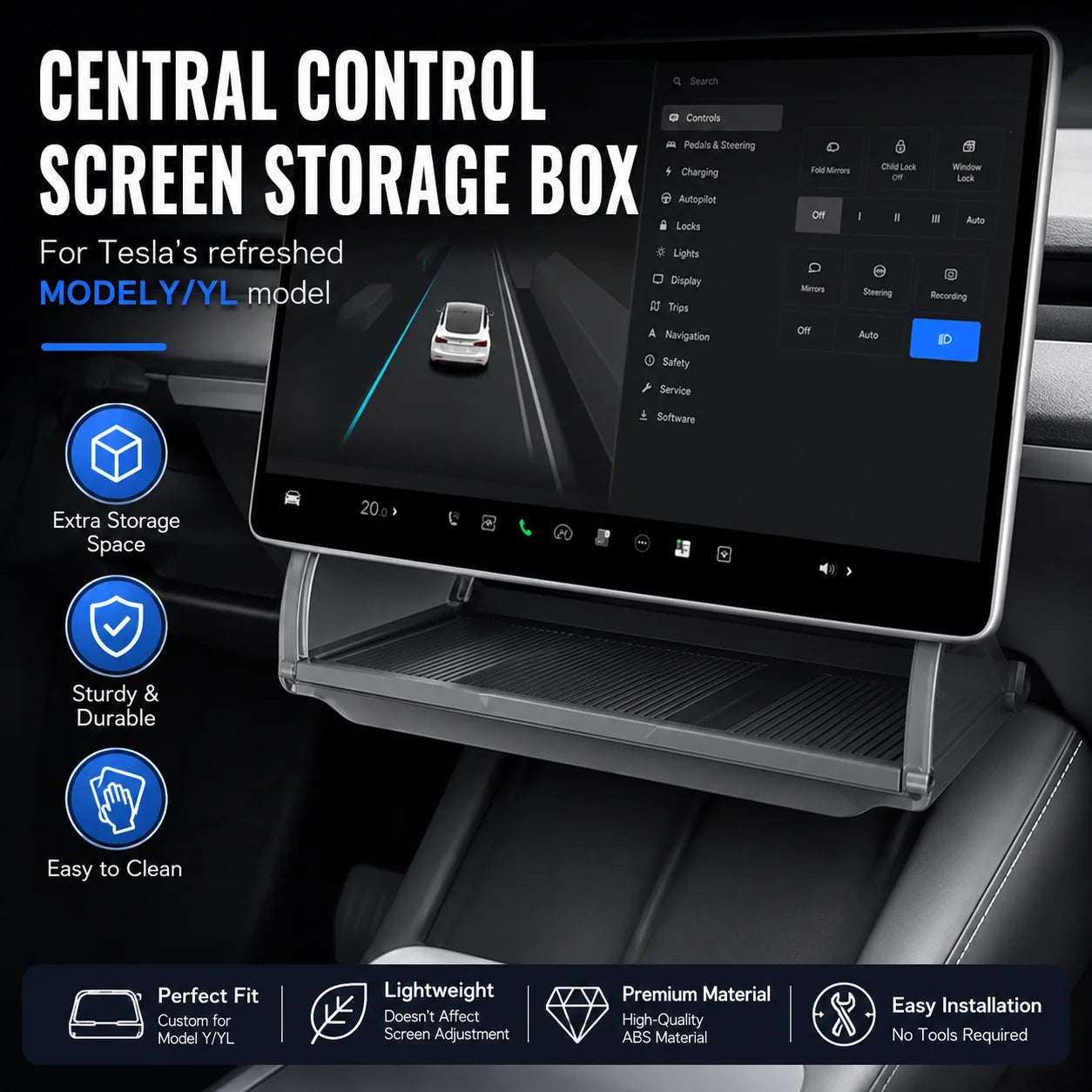 For Tesla Model 3 Y Screen Behind Storage Box Hidden Organizer Tray Refreshed Model Dashboard Interior Accessories Oasis Select