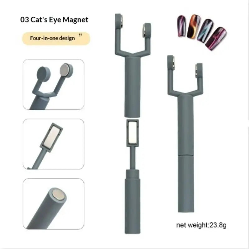 SU Magnet Stick 3 In 1 Y-shaped Cat Magnetic Double-head UV Gel Nail Art Strong Magnetic Multifunctional Nails Magnet Pen DIY Oasis Select Silver