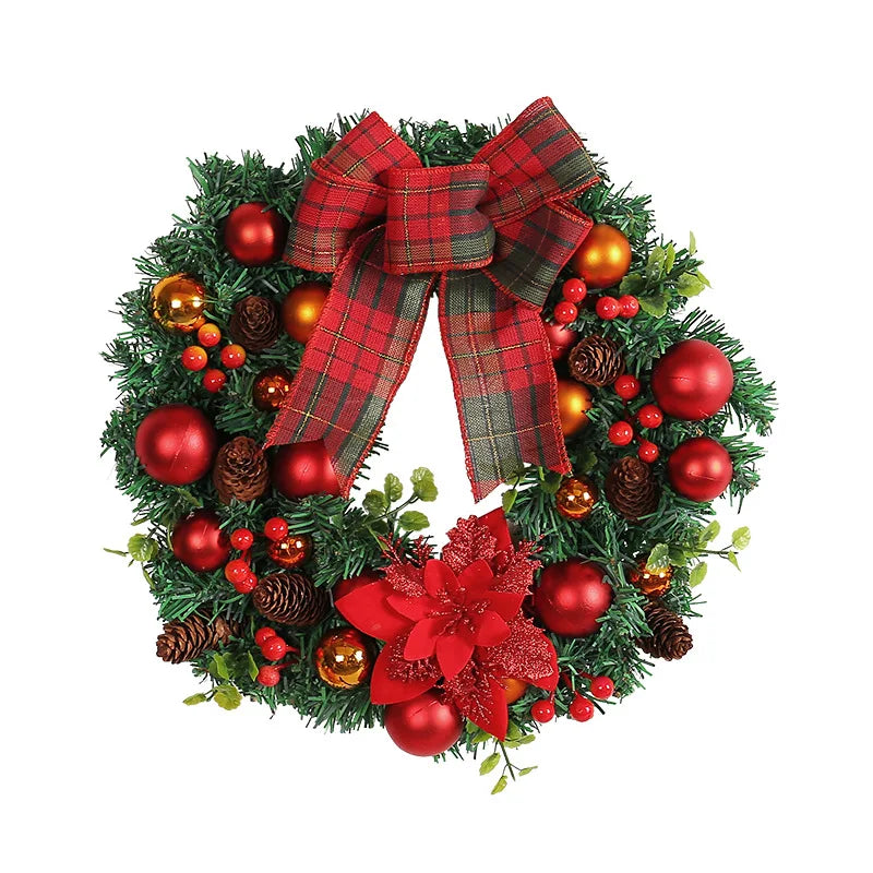 Christmas Pinecone Wreath with Bell Door Hanging Heart Shaped Vine Wreath with Linen Bow for Home Christmas Decoration Oasis Select Style B