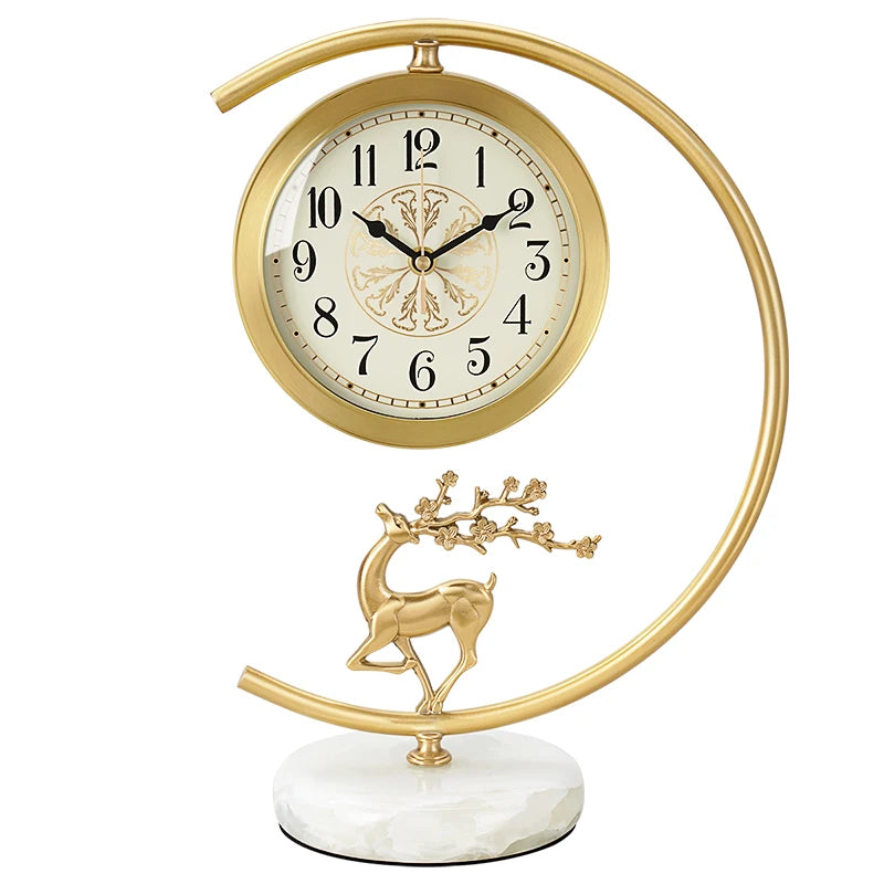 Living Room Clock European-style Home Creative Counter Brass Decorated Clock Light Luxury Metal Quartz Table Clock Oasis Select