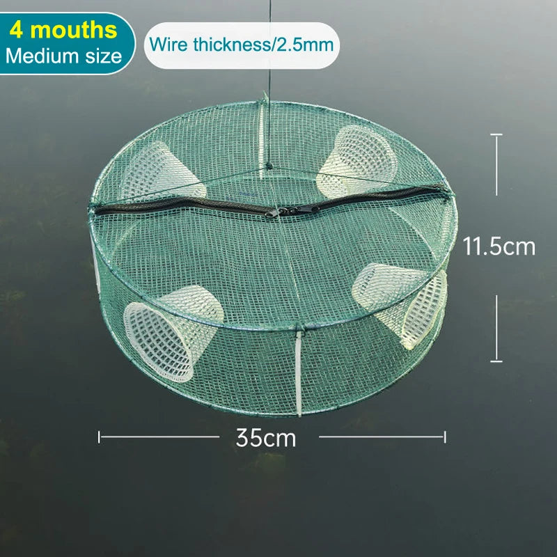Hot Sale Fishing Net Mesh Folded Round 3/4 Holes Fish Shrimp Automatic Trap Crayfish Catcher Fish Network Baits Cast Mesh Trap Oasis Select 4