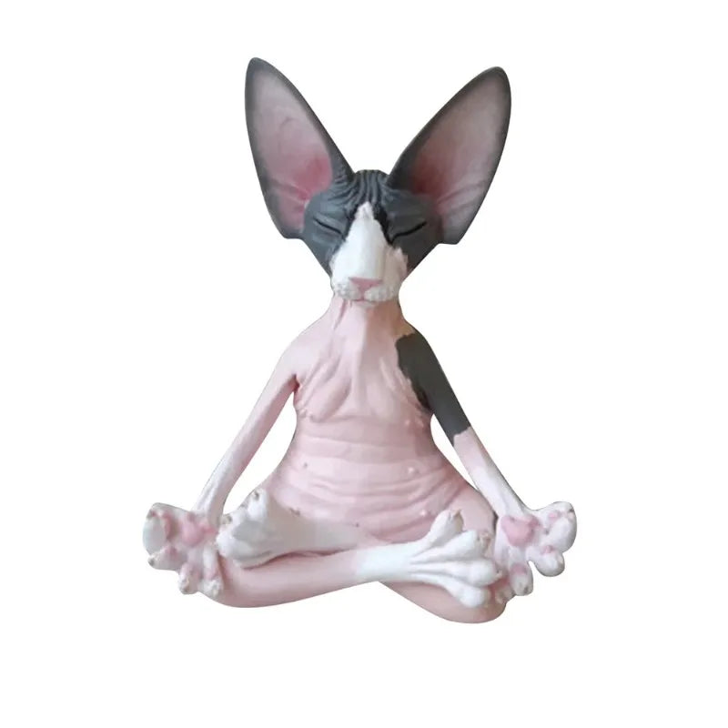 Whimsical Buddha Sphynx Cat Figurine Meditation Yoga Happy Cat Decor Art Sculptures Outdoor Garden Statues Figurine Oasis Select