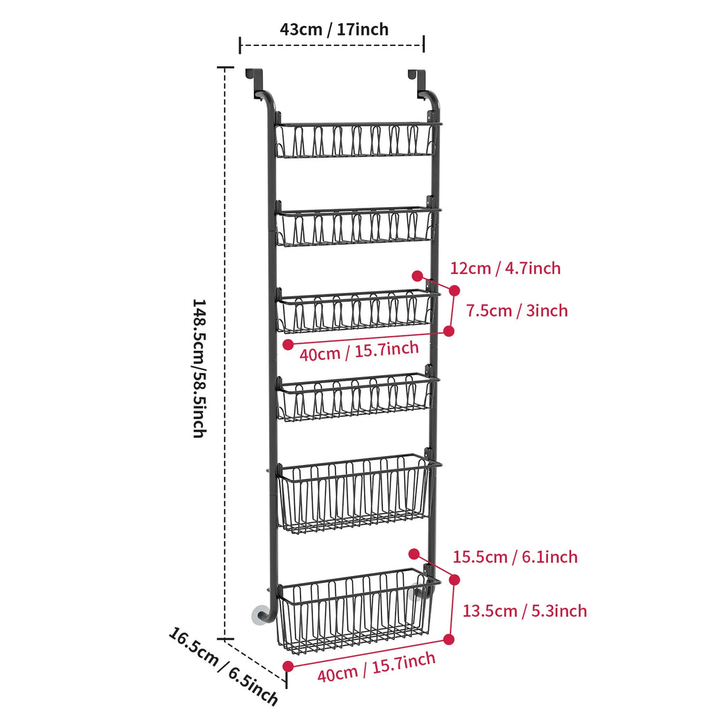 Hanging basket rack behind the door Household multi-layer non-punching storage basket Kitchen bathroom sundries basket Oasis Select Black 6 layers